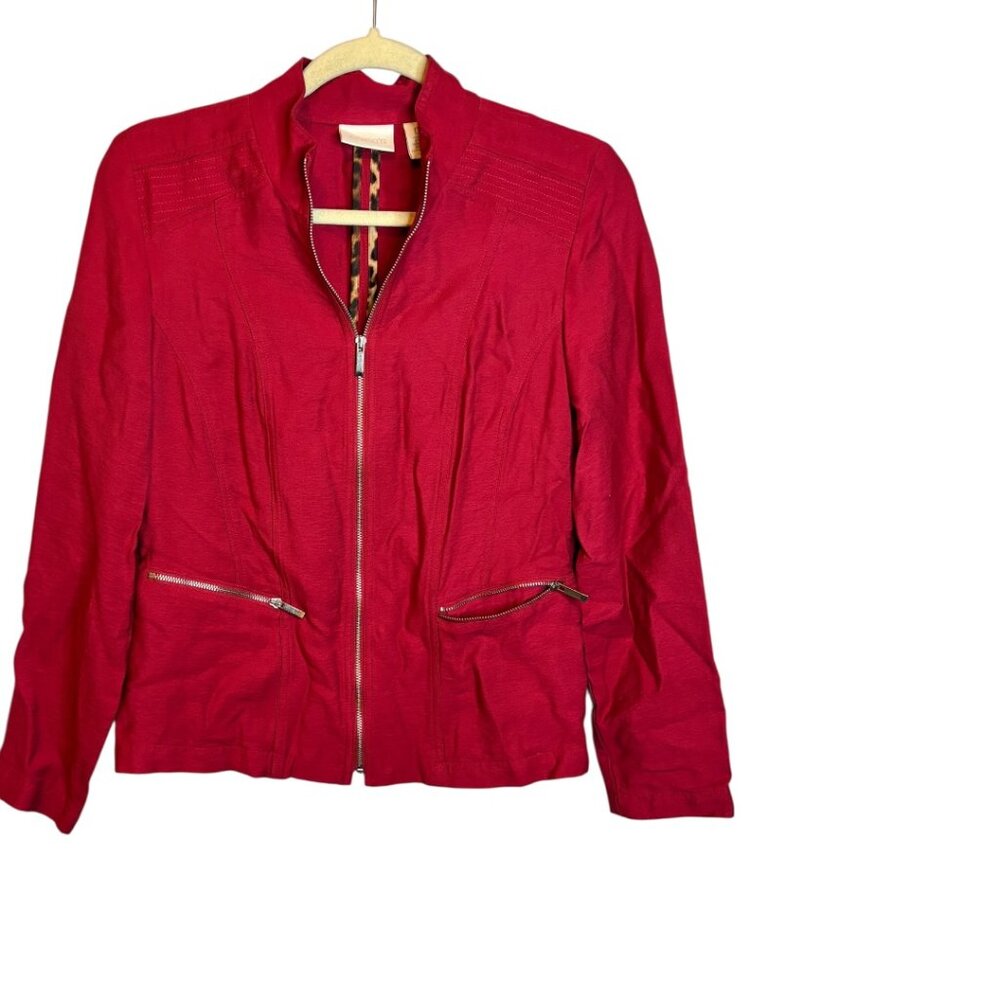 Chicos Jacket Women's Small Lightweight Full Zip Red‎ Chico's 0